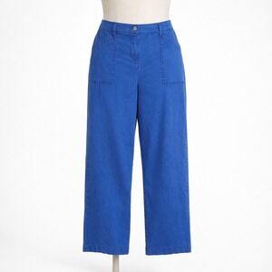 Joie Women's Size 10 Wide Leg Cropped Pants Blue High Rise Utility Pocket Tencel